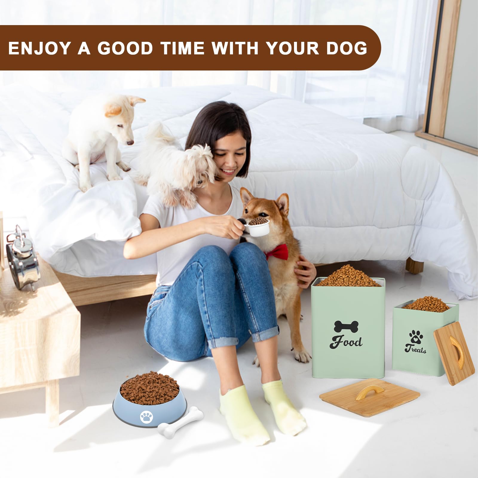 Dekosilave sturdy metal dog treat jar with food-grade coating resists corrosion