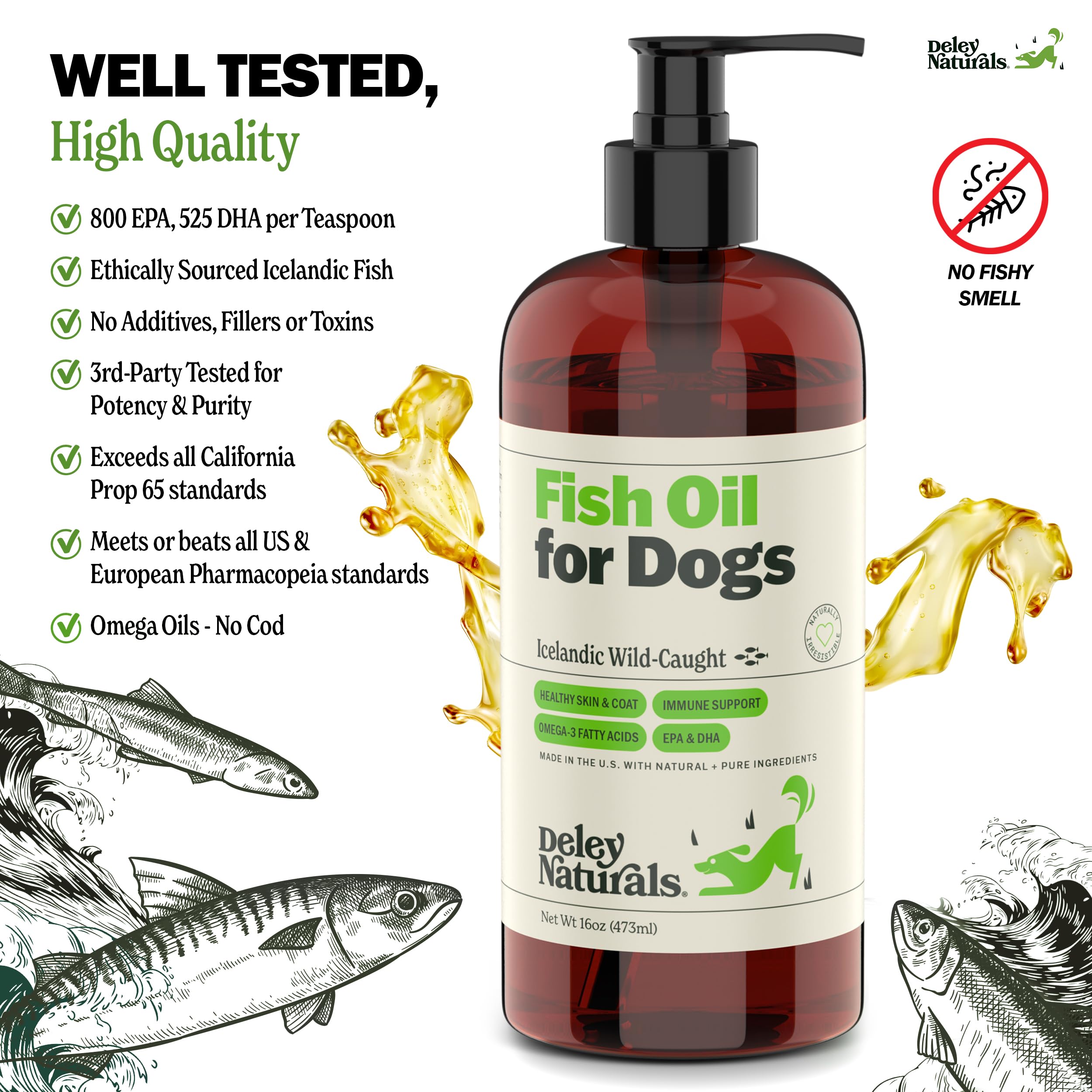 Deley Naturals omega oil promotes healthier coat and daily activity for dogs.