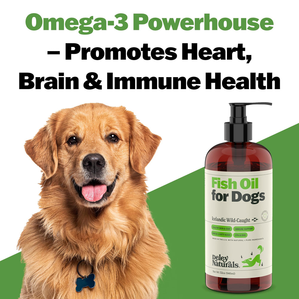 Deley Naturals dog fish oil skin-relief image supports healthy skin and itch relief.
