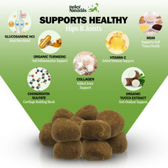 Deley Naturals dog joint chews closeup highlights tasty, mess-free joint care.