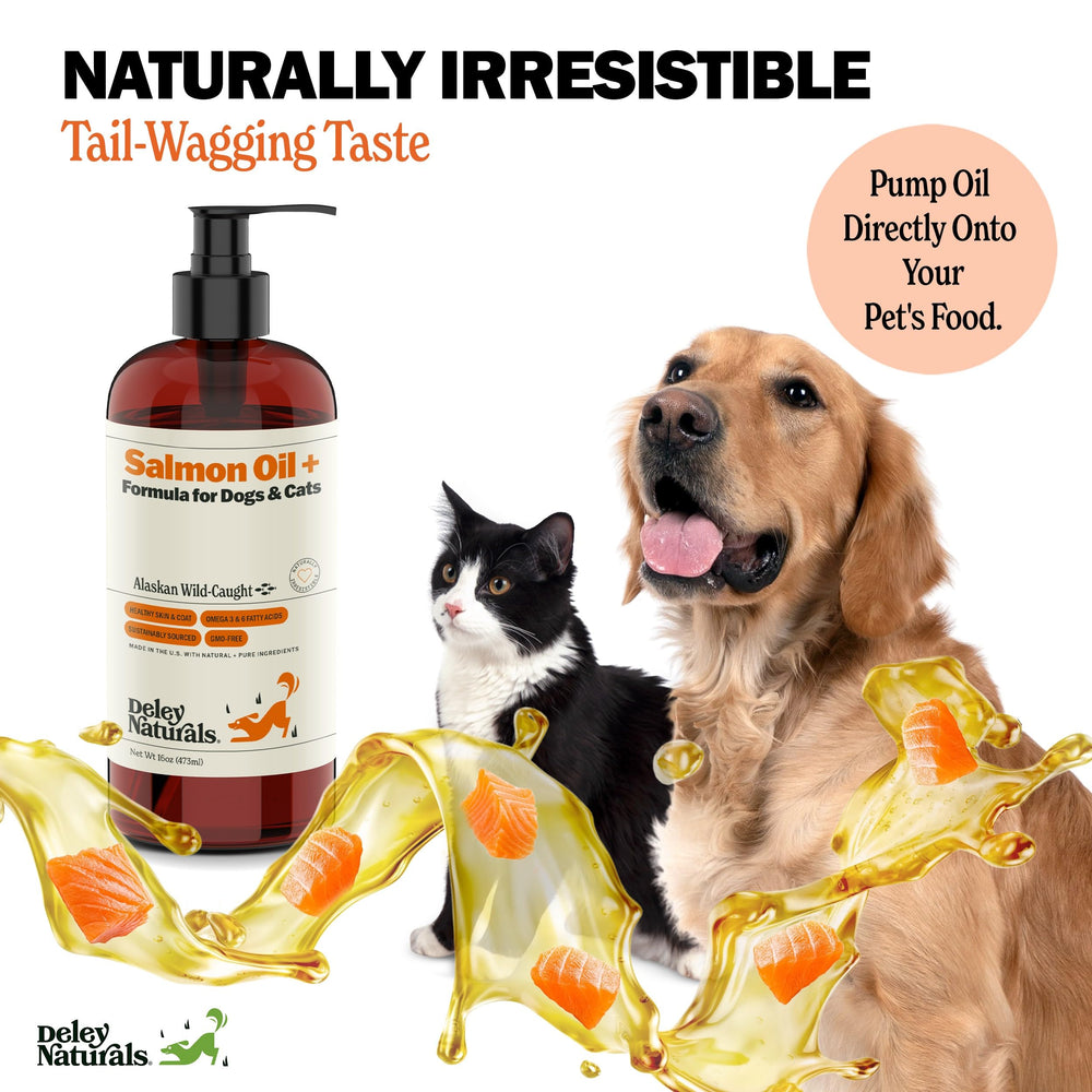 Deley Naturals Salmon Oil for dogs supports healthy skin and coat