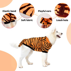 DELIFUR tiger costume hoodie leash hole detail supports easy leash attachment during walks