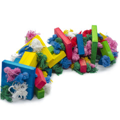 Deloky Bird Block Knots Toy made from natural wood dyed with edible pigments for safe chewing.