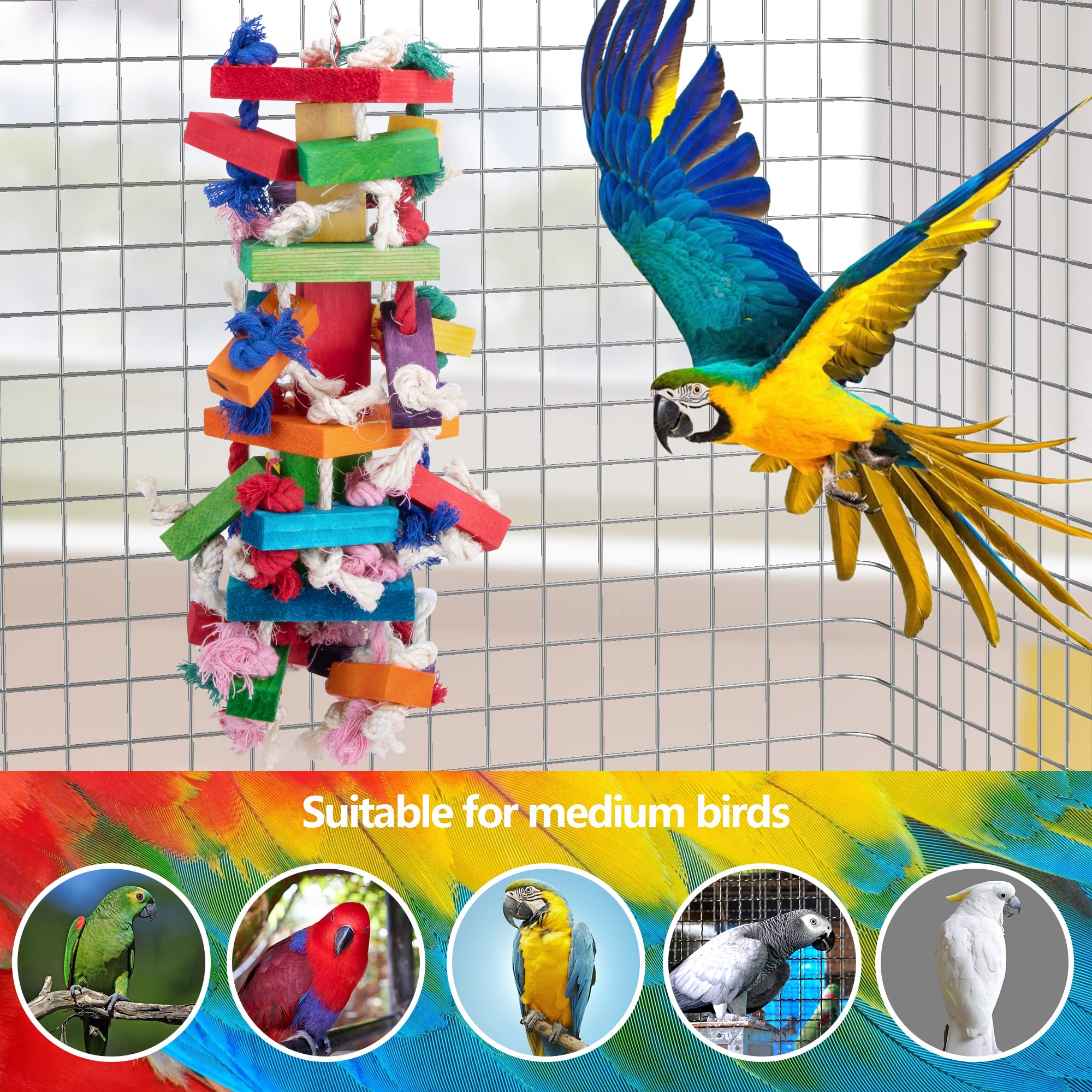Deloky Bird Block Knots Toy's strong hardware supports long-term hanging for vigorous parrots.