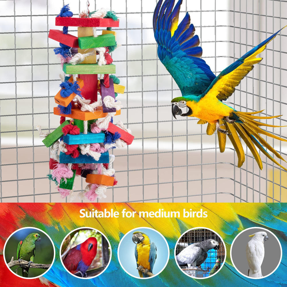 Deloky Bird Block Knots Toy's strong hardware supports long-term hanging for vigorous parrots.