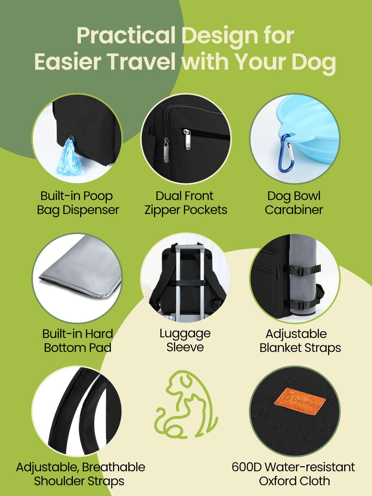 DELOMO Dog Travel Bag food-containers insulated demonstrates fresh meals on trips.