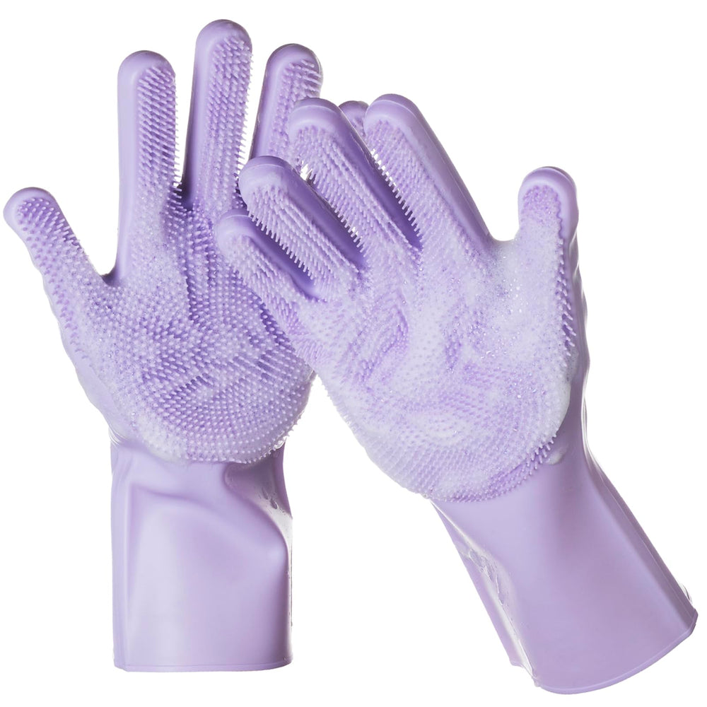 DELOMO dog washing gloves close-up reveals 3,000+ soft silicone bristles for deep cleansing.