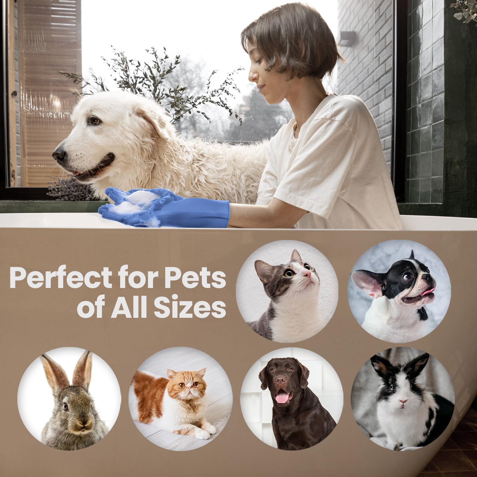 DELOMO dog washing gloves suitable for dogs, cats, and horses