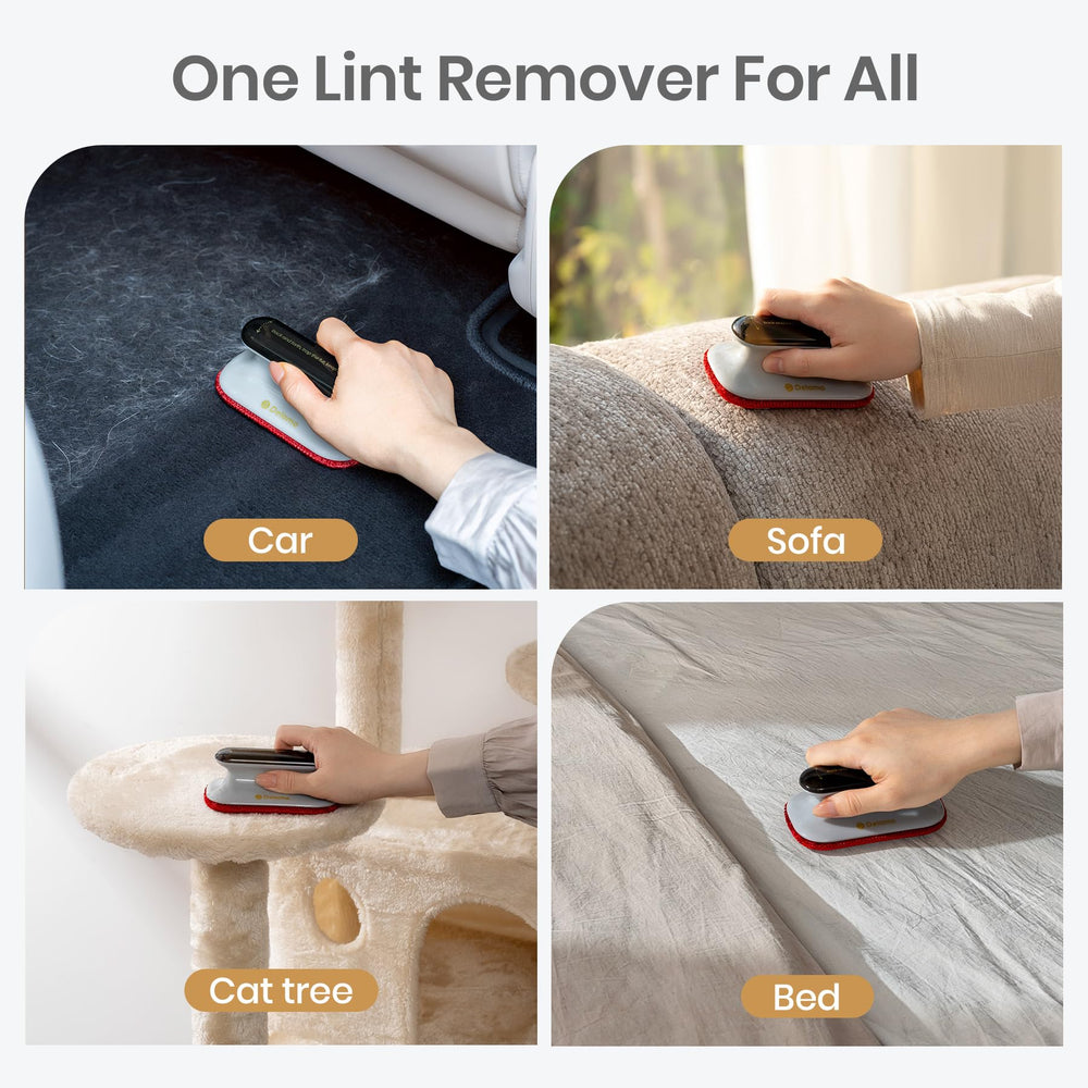 DELOMO Mini Pet Hair Removal Tool is portable for road trips and home use.