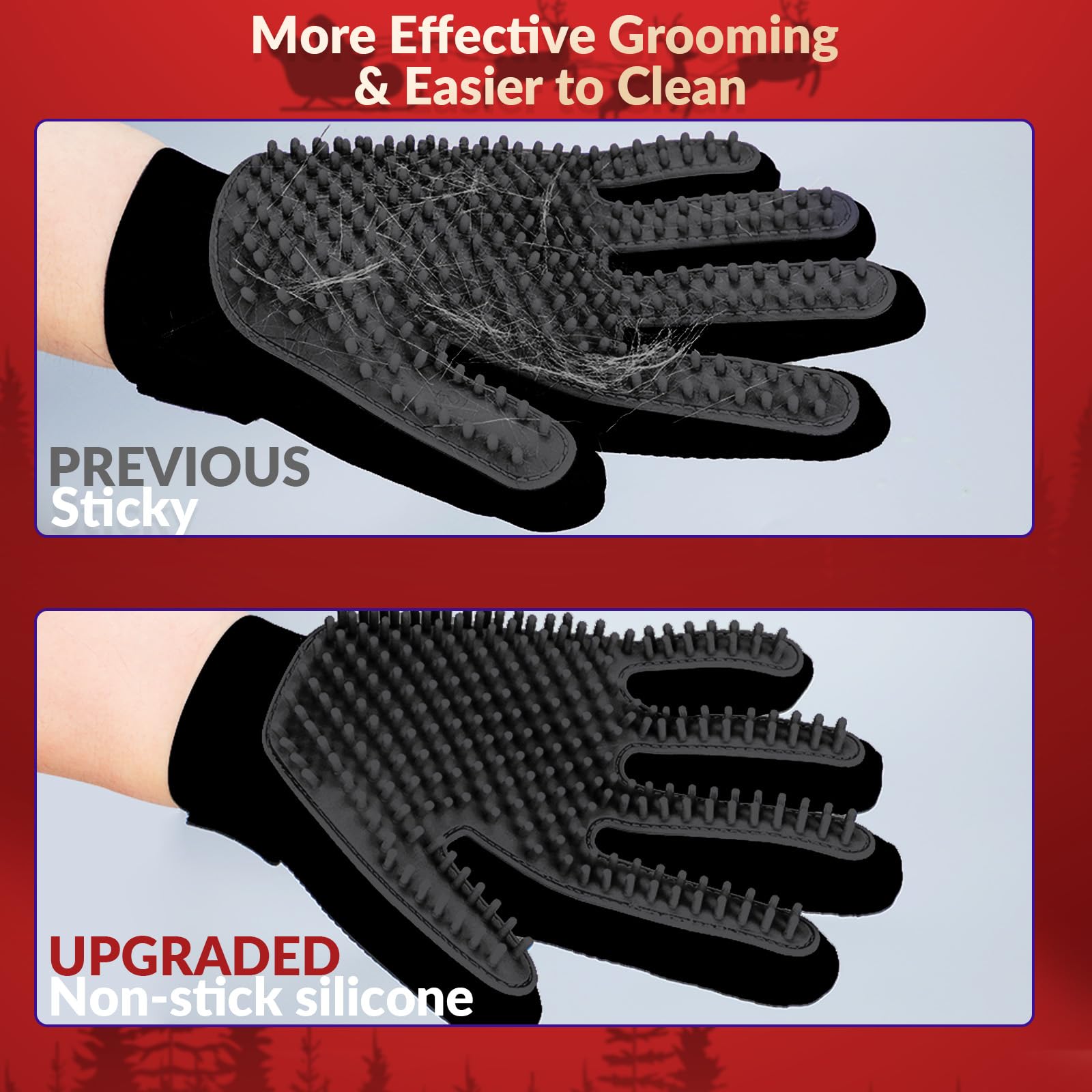 DELOMO pet grooming glove five-finger design reaches tricky spots with ease.