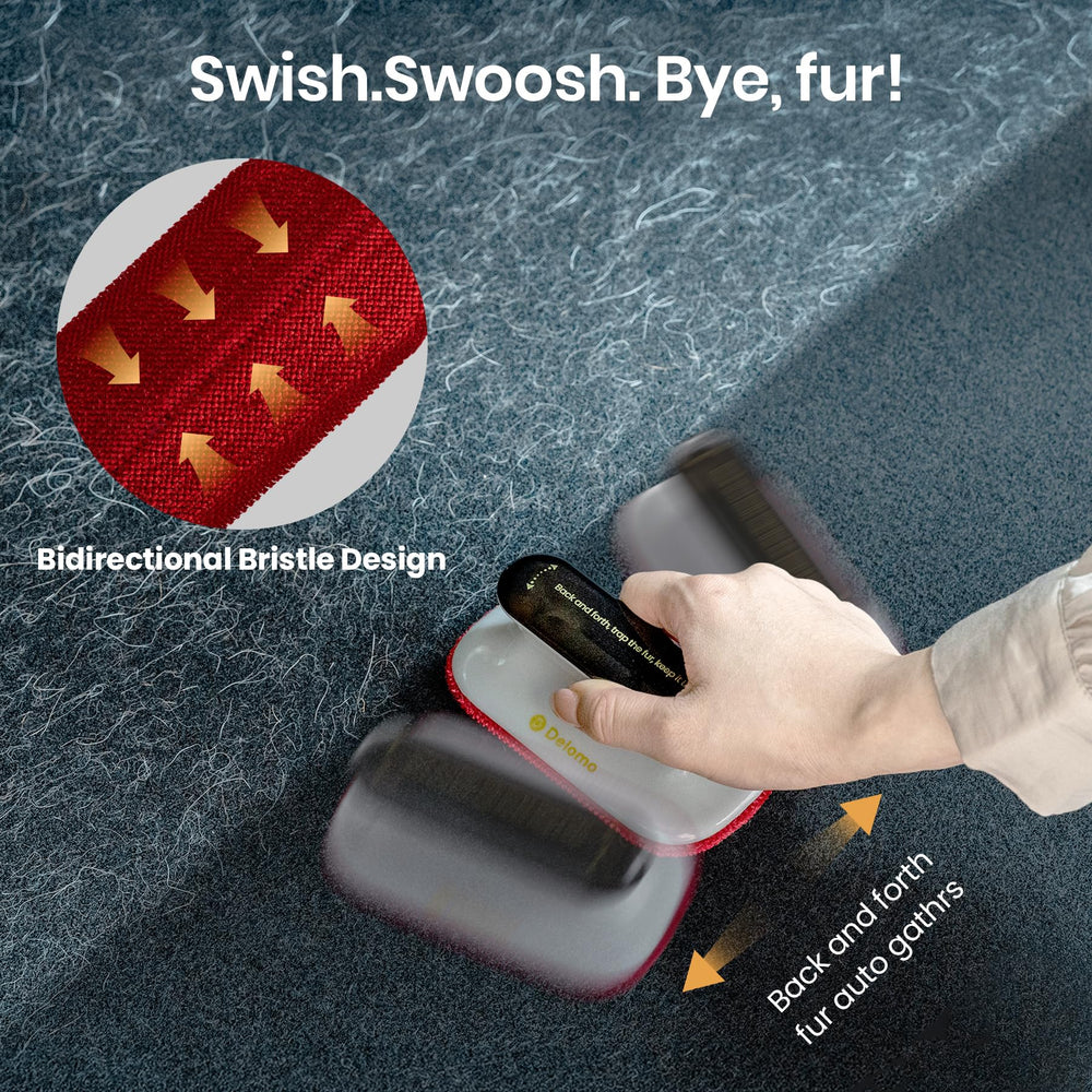 DELOMO tool on car mats demonstrates quick fur pickup during detailing