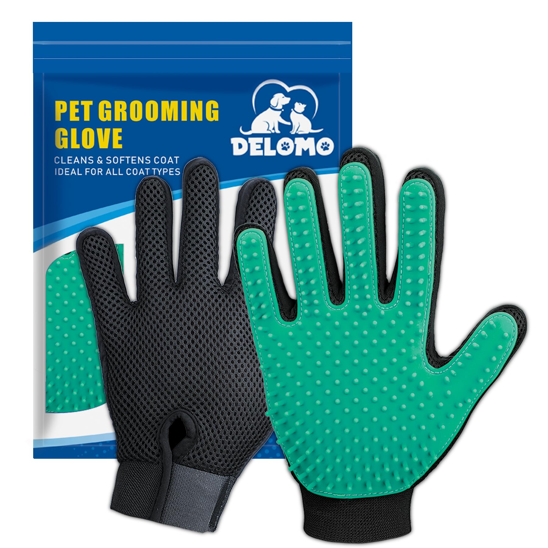 DELOMO pet hair remover gloves closeup of 255 silicone tips for gentle deshedding