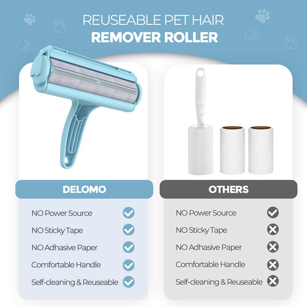 DELOMO Pet Hair Roller closeup showing brush for easy spot-cleaning