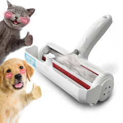 DELOMO Pet Hair Removal Tool in use on a couch to lift pet fur