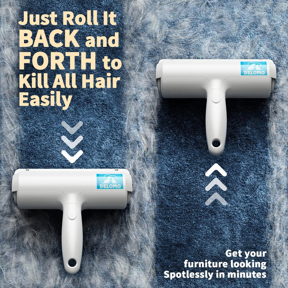 DELOMO Pet Hair Removal Tool on bed linen lifting hair from fabric