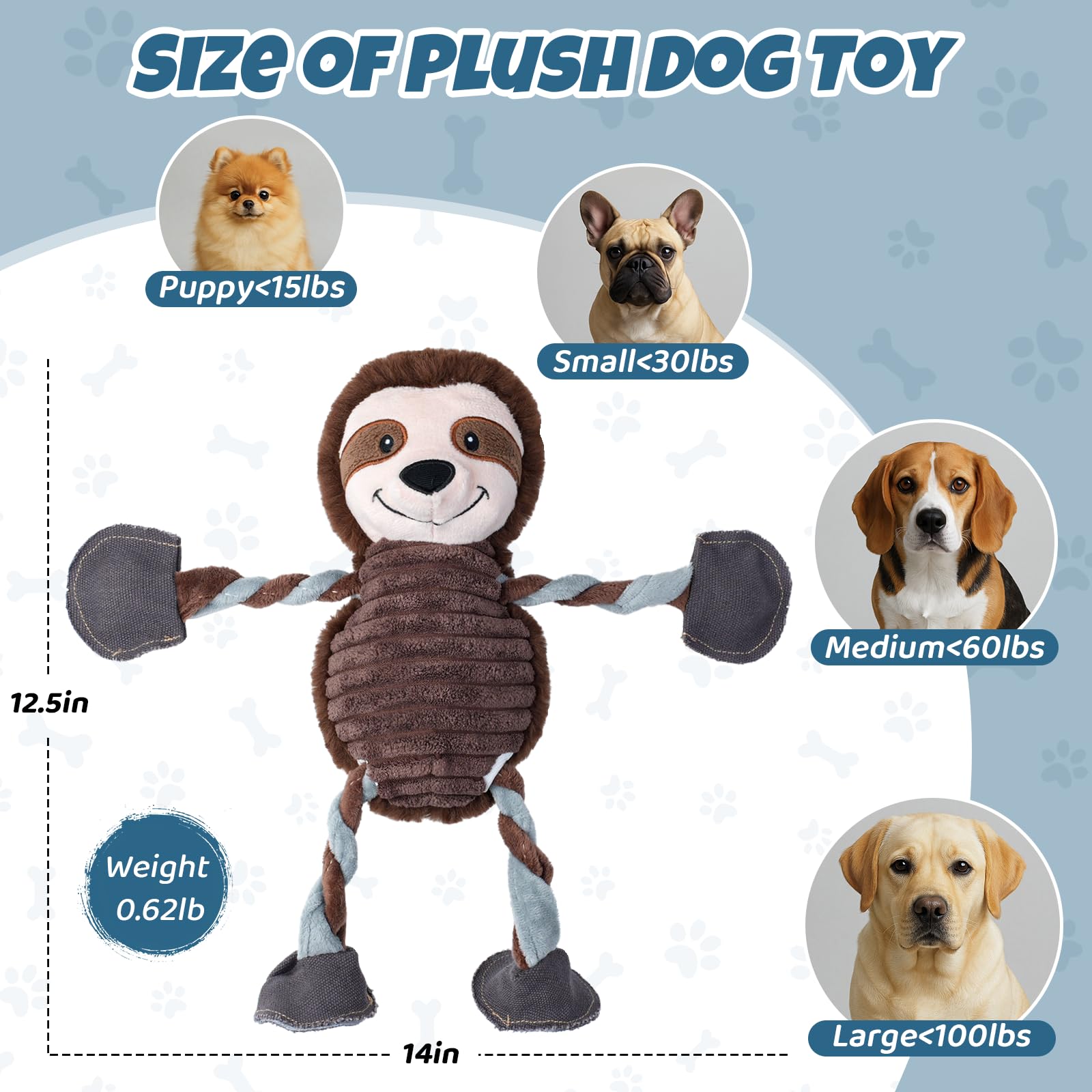 DELOMO plush dog toy puppies and large breeds for energy redirect play