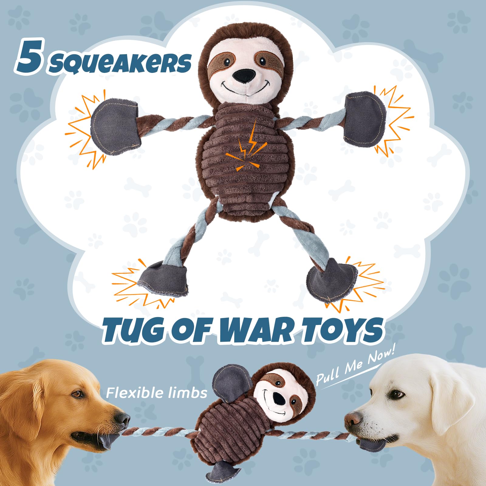 DELOMO squeaky dog toy belly squeaker area ideal for bonding tug sessions