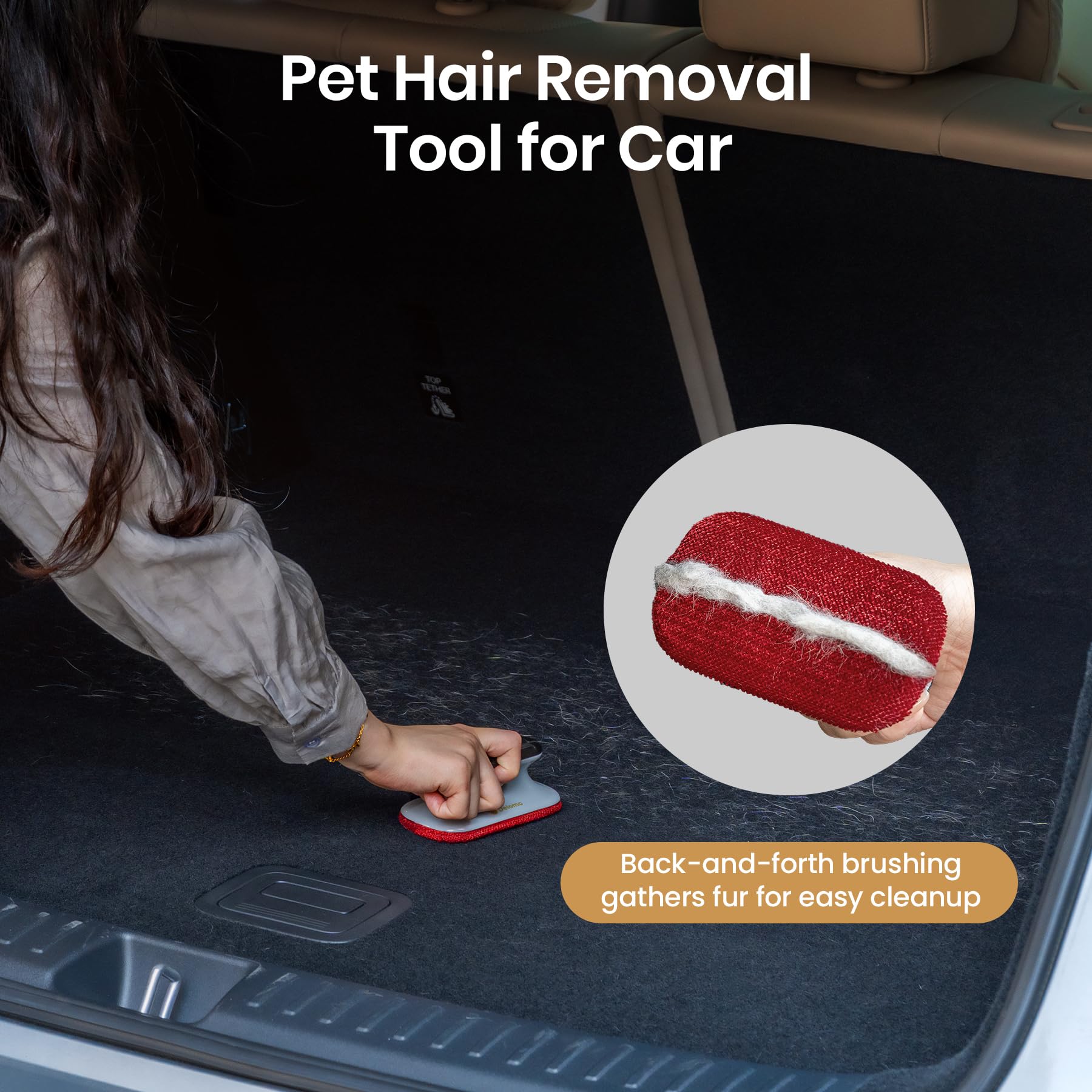 DELOMO travel-friendly remover fits in a glove box for road-trip fur control