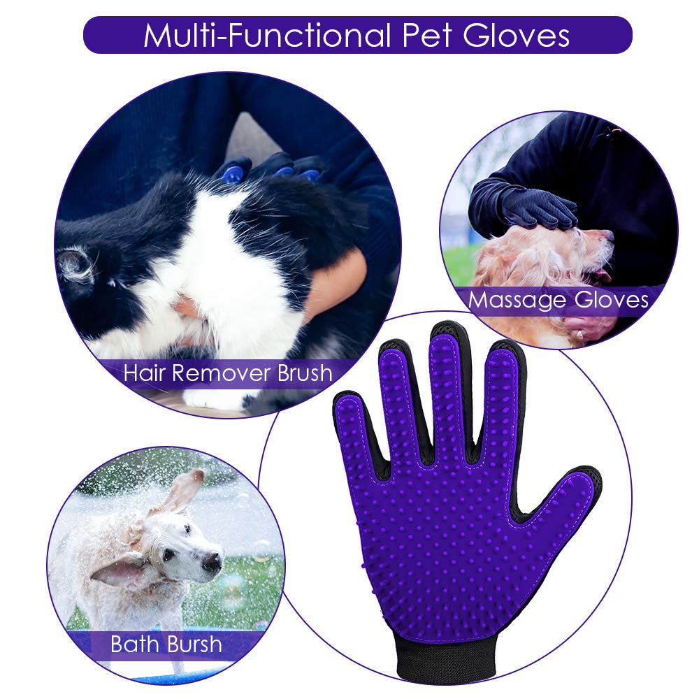 DELOMO glove on shedding dog for quick hair pickup and mess-free cleanup.