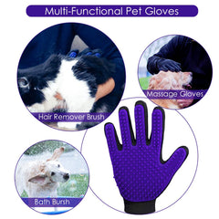 DELOMO glove on shedding dog for quick hair pickup and mess-free cleanup.