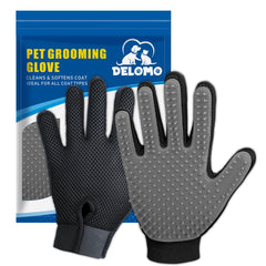 DELOMO upgrade pet grooming glove close-up of silicone tips for gentle deshedding