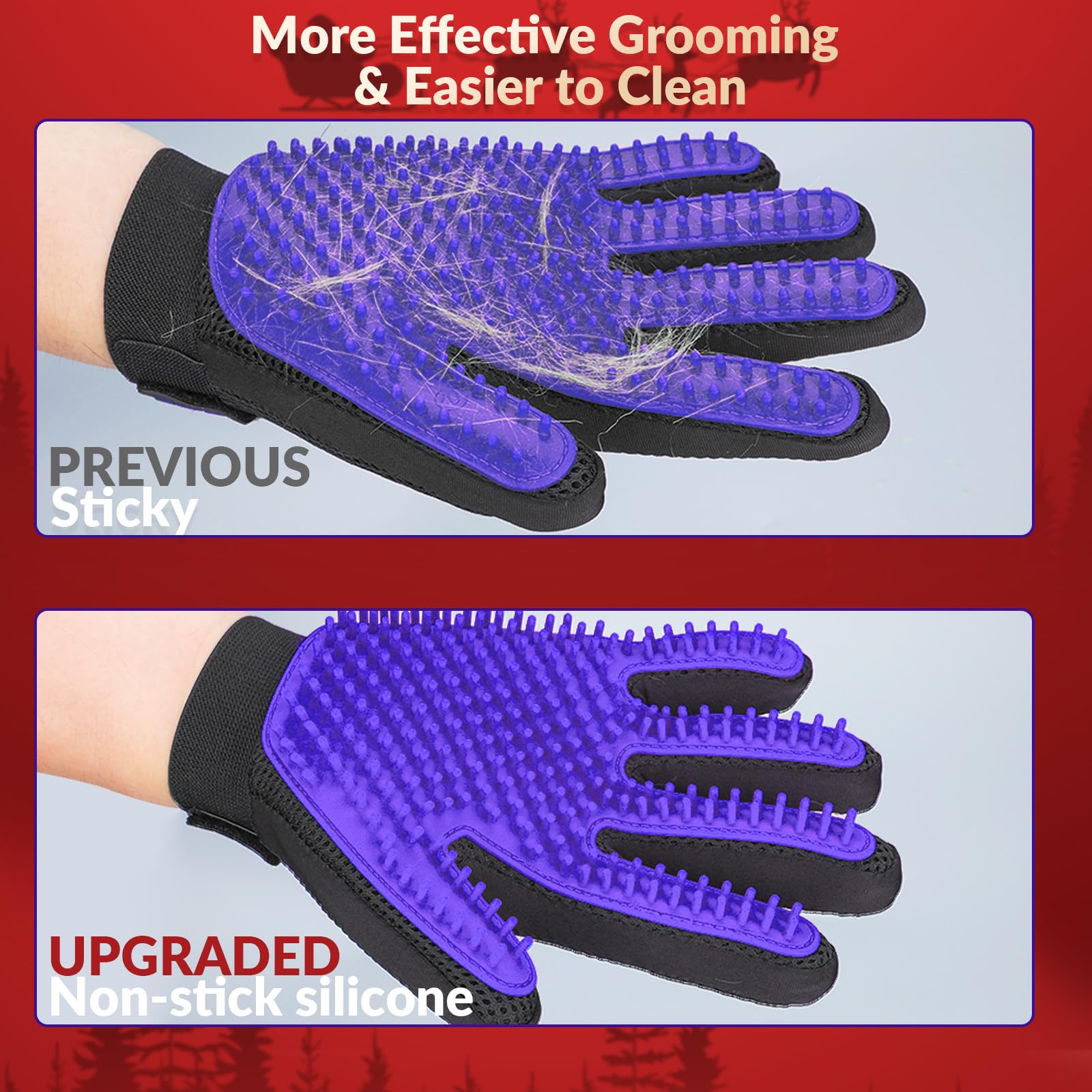 DELOMO Upgrade Pet Grooming Glove on right hand for efficient hair removal.