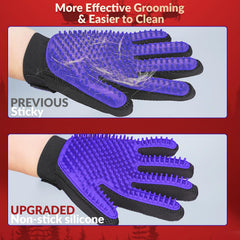 DELOMO Upgrade Pet Grooming Glove on right hand for efficient hair removal.