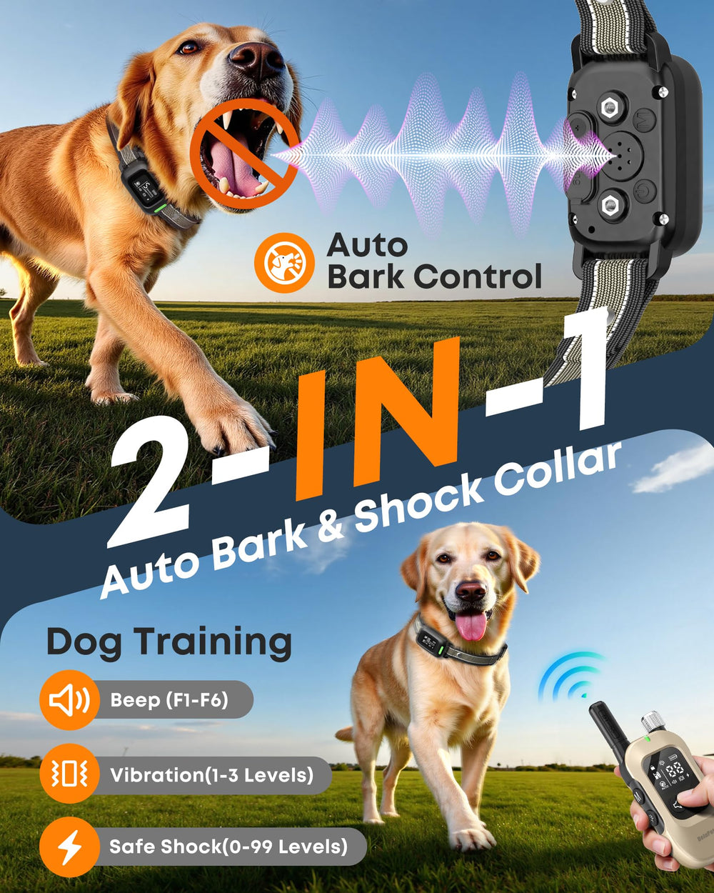 Delupet bark collar remote demo showing long-range control for outdoor training