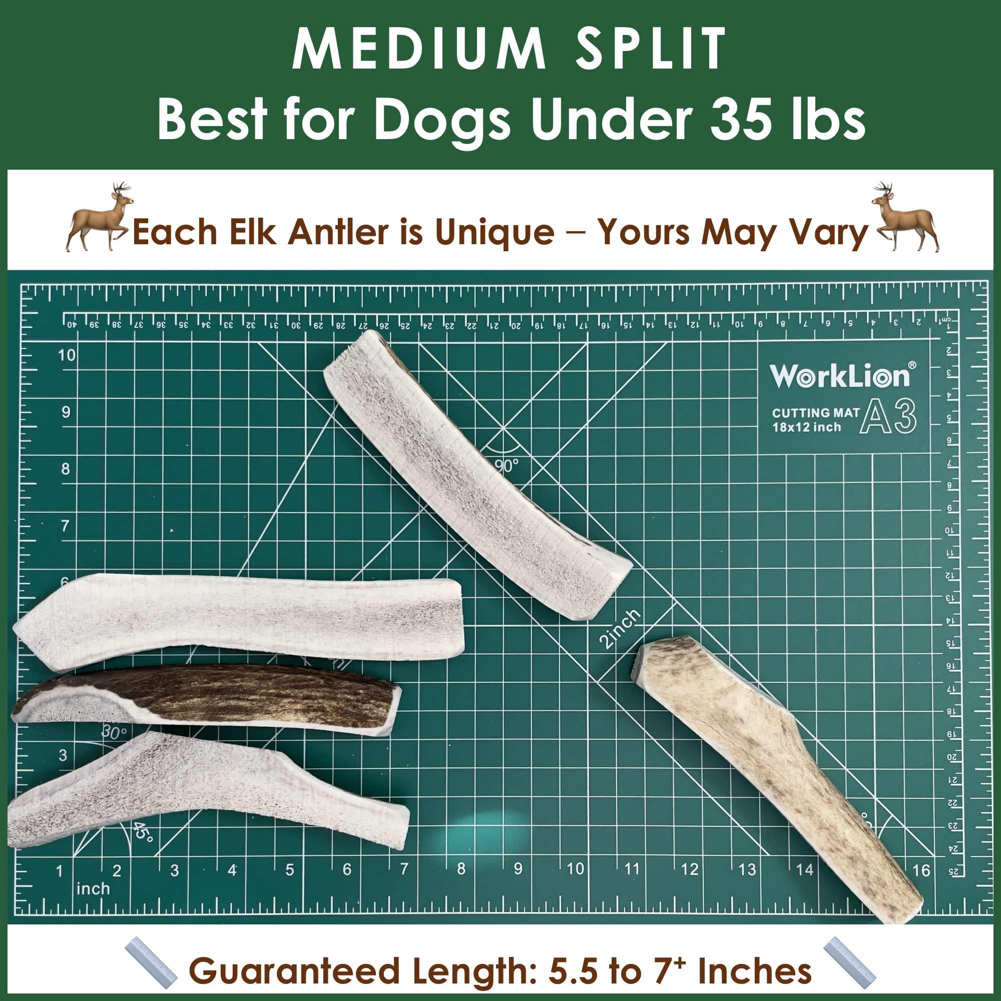 Deluxe Naturals elk antler chews for small dogs, 5.5–7 inches.