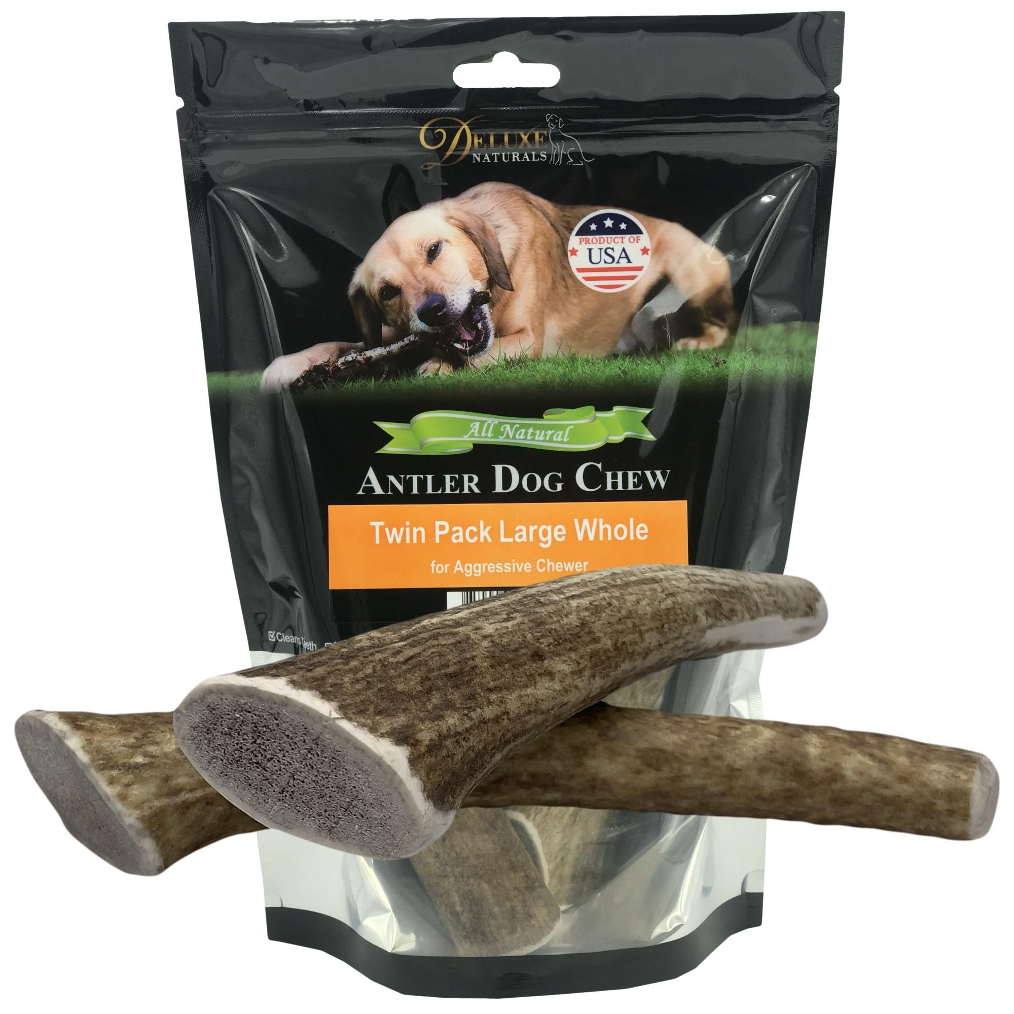 Deluxe Naturals elk antler chew 6-9 inch pack for long-lasting chewing sessions