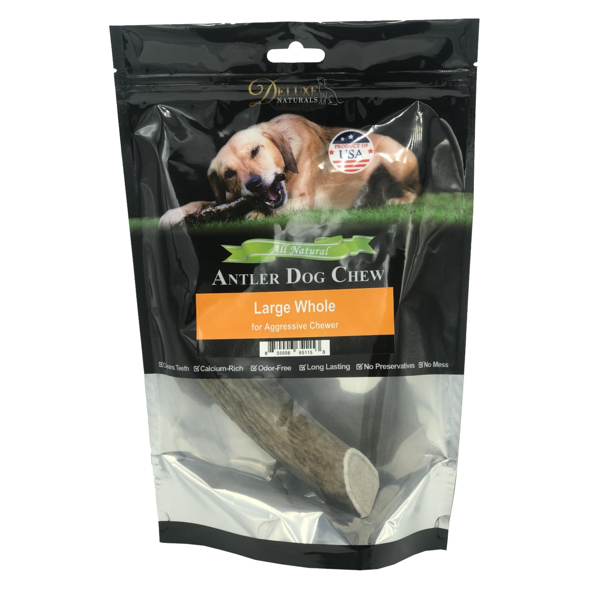 Deluxe Naturals elk antler chew provides calcium and phosphorus for bone health.