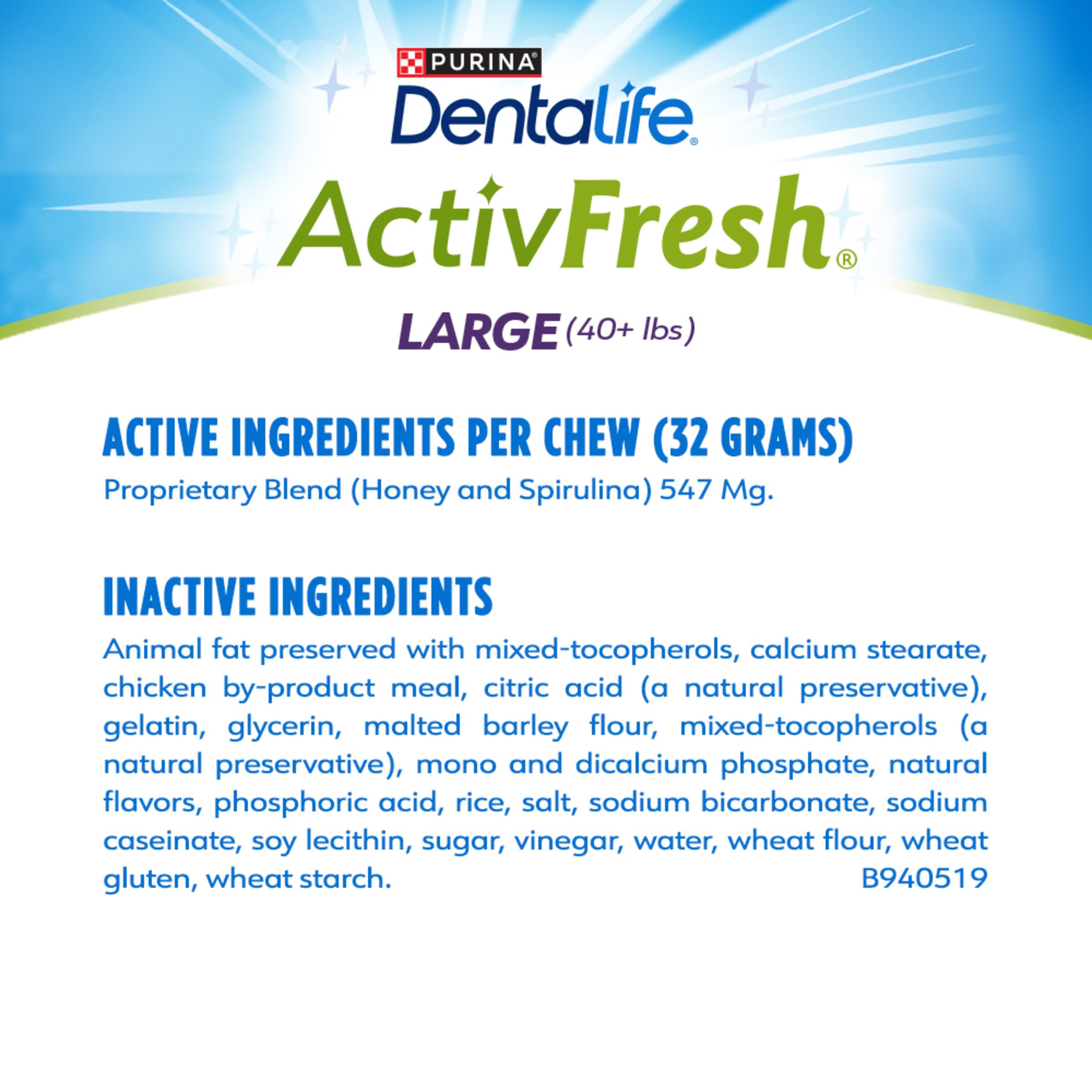Dentalife ActivFresh honey and spirulina ingredients highlighted for breath care.
