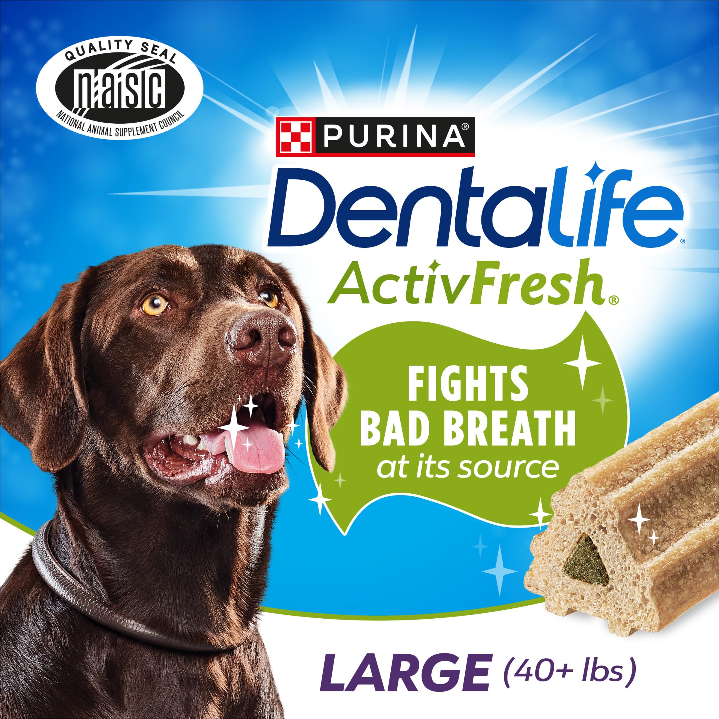 Dentalife ActivFresh large-dog chews ready for daily oral care routines.
