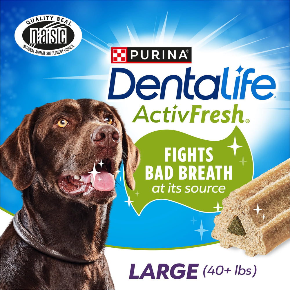 Dentalife ActivFresh large-dog chews ready for daily oral care routines.