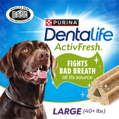 Dentalife ActivFresh large-dog chews ready for daily oral care routines.