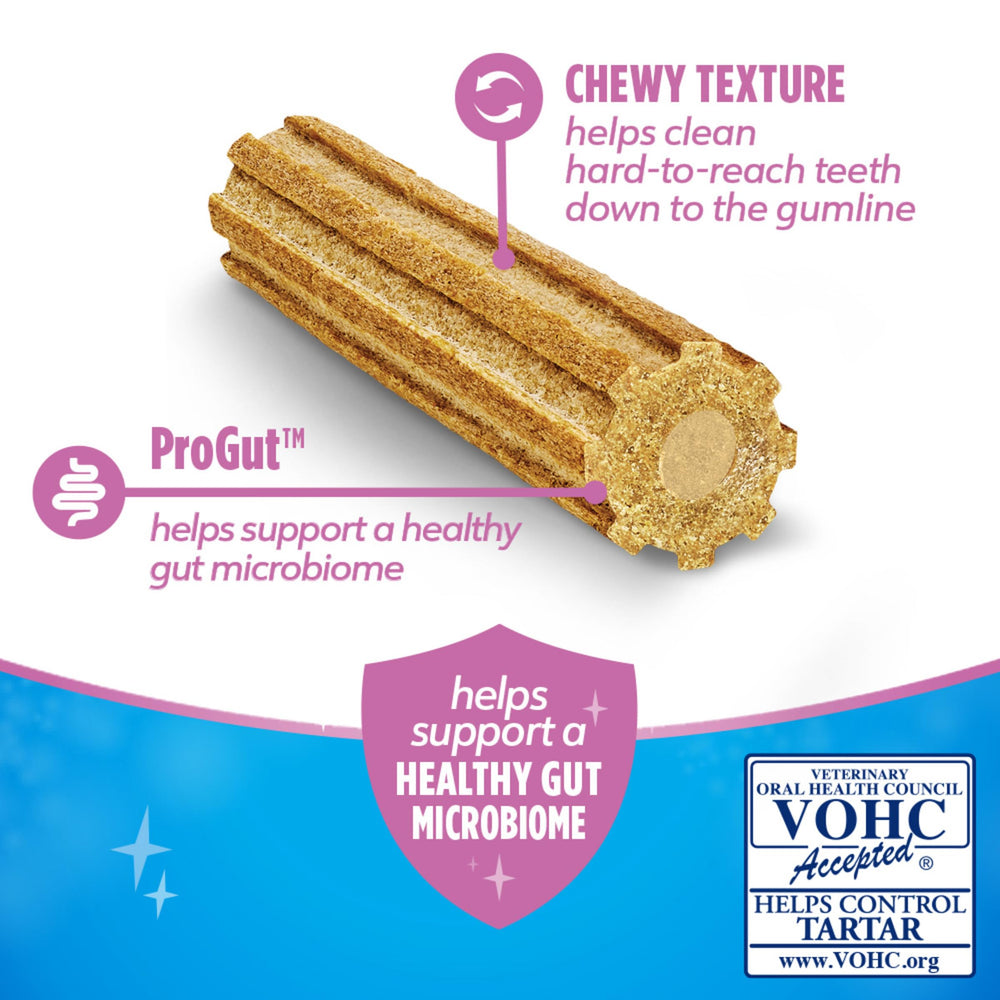 Dentalife Plus Digestive Support eight-ridge design close-up showing tartar-cleaning texture.