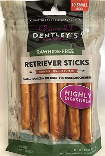 Close-up of Dentley sticks shows real peanut butter flavor for a tasty chew.