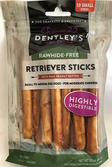 Dentley Retriever Sticks packaging highlighting rawhide-free, digestible chew