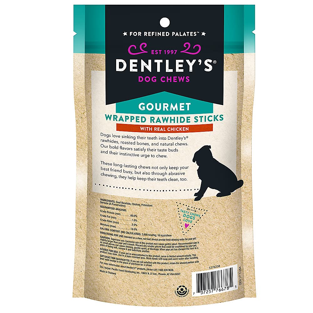 DENTLEY'S Rawhide Twists closeup shows real chicken flavor for engaging chew sessions.
