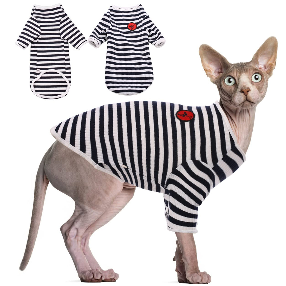 DENTRUN camiseta para gato Sphynx frente azul: ligera y fácil de vestir para paseos.