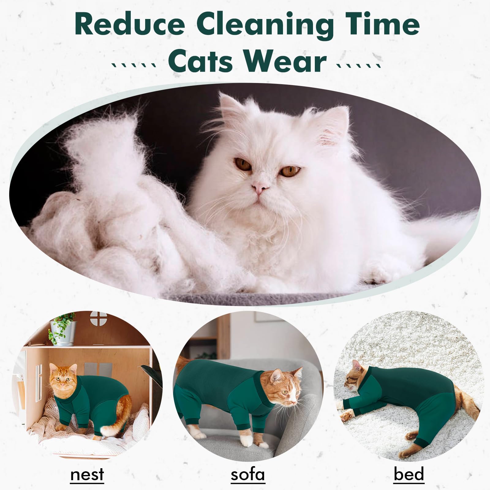 DENTRUN cat recovery suit close-up of soft fabric and stretch for comfort.