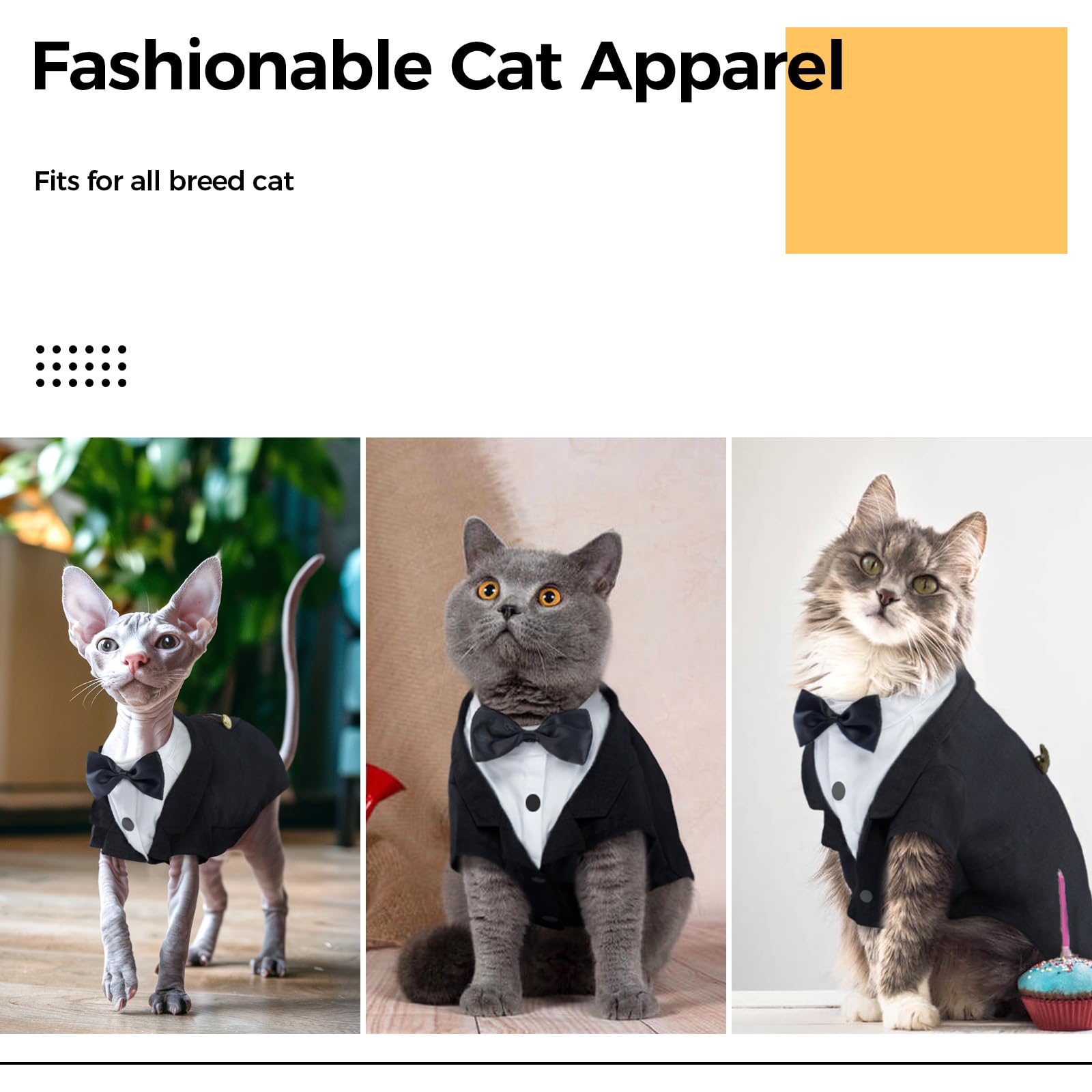 DENTRUN Cat Tuxedo Outfit easy-on closure enabling quick dressing