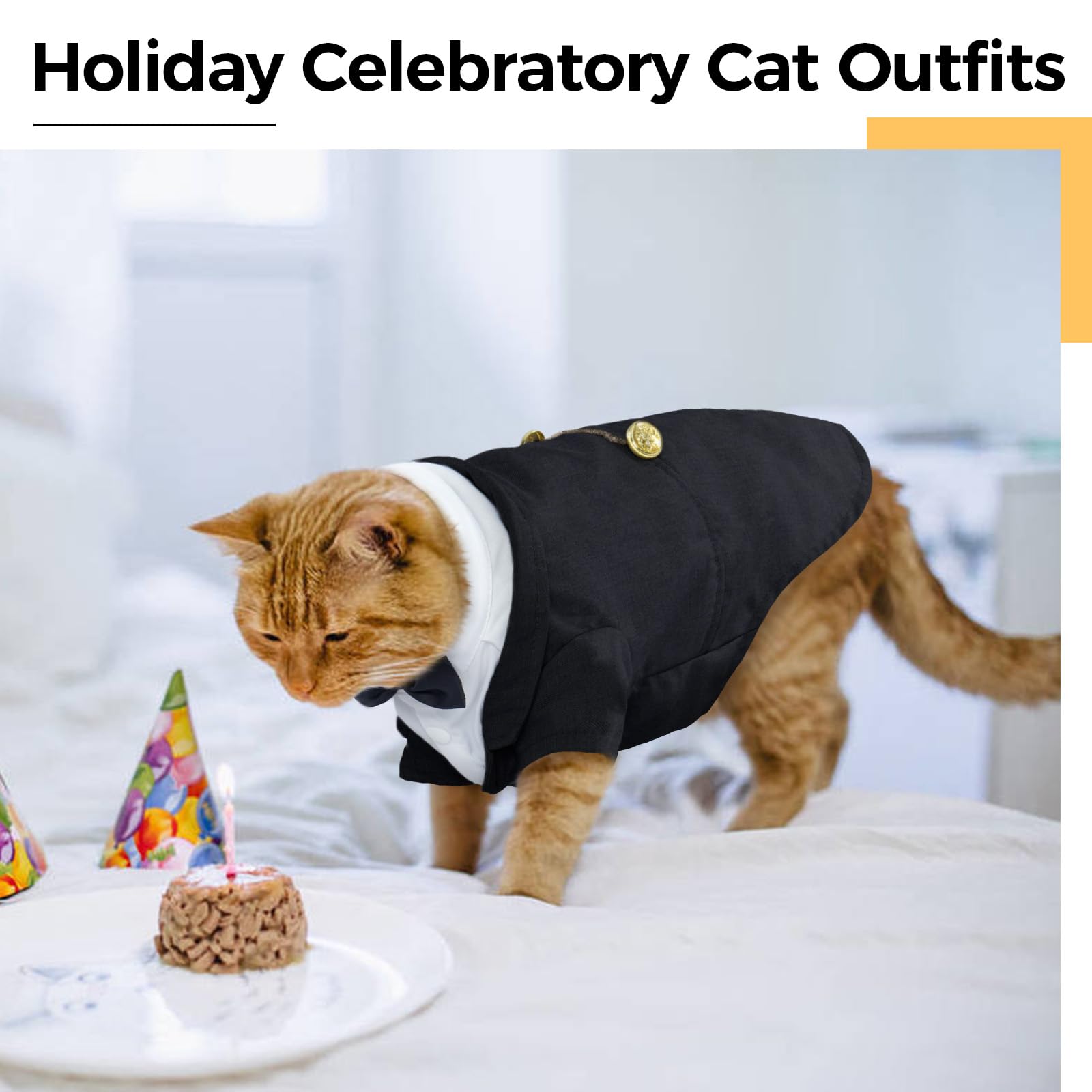 DENTRUN Cat Tuxedo Outfit worn on hairless cat demonstrating easy-wear