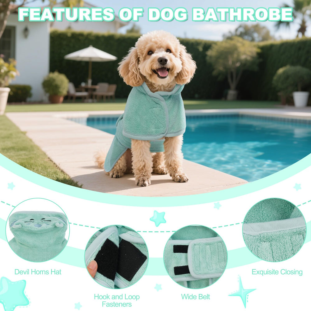 DENTRUN dog robes adjustable-full-body-fit secures during shakes and active drying.