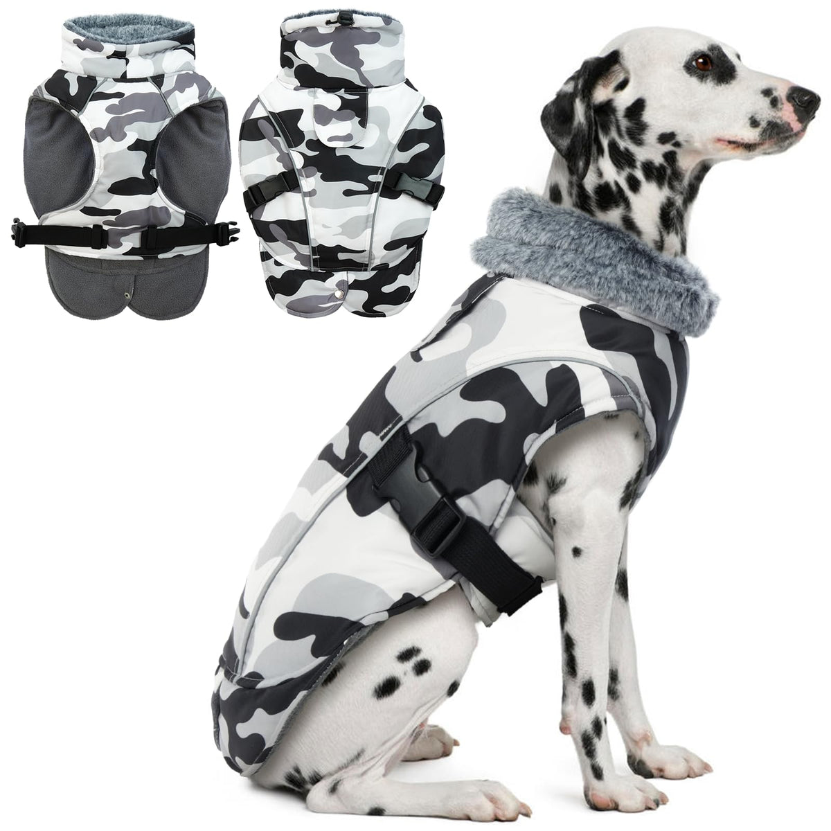 DENTRUN dog winter coat back view showing windproof protection for cold outdoor walks