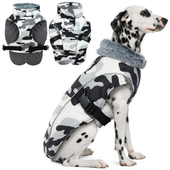 DENTRUN dog winter coat back view showing windproof protection for cold outdoor walks