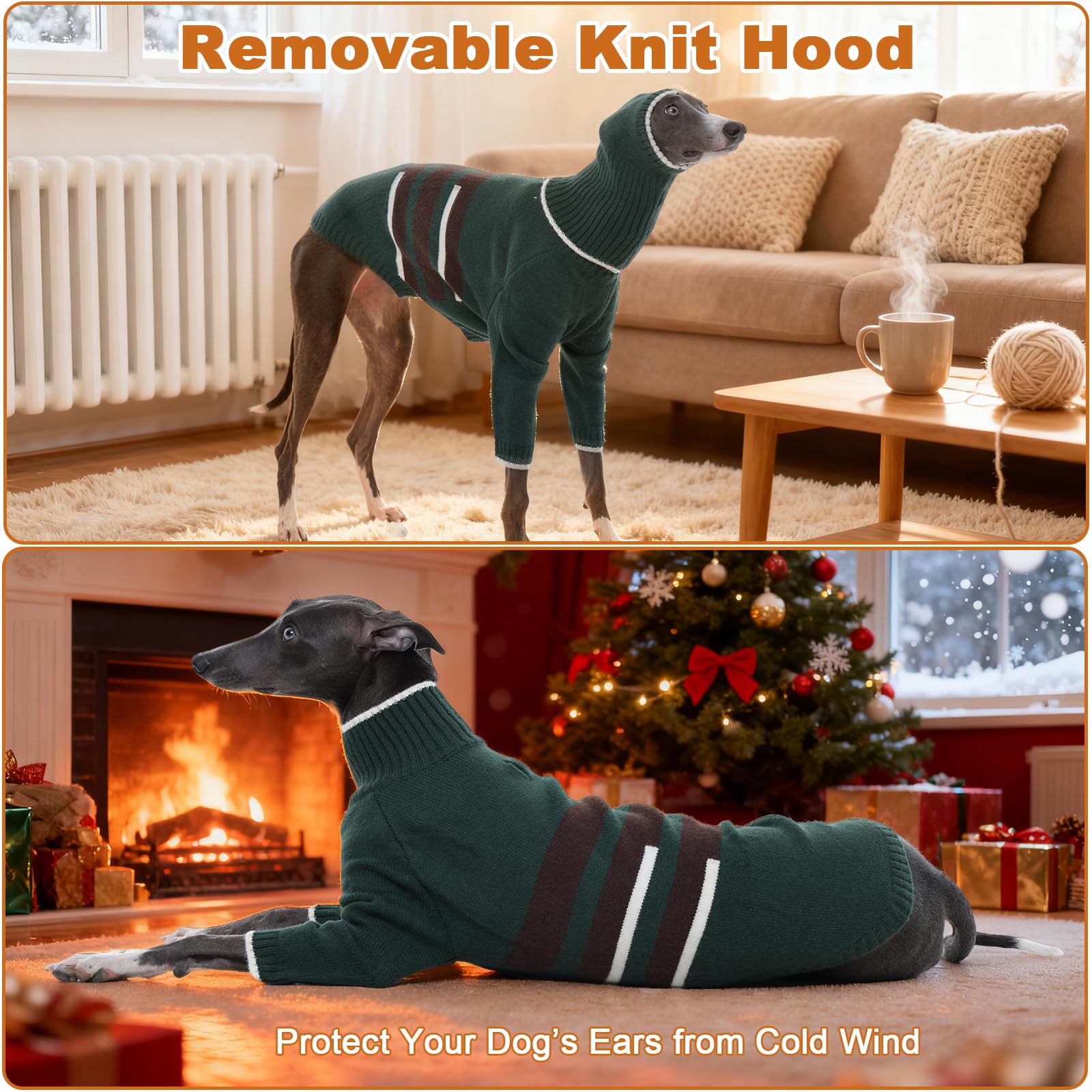 DENTRUN Greyhound sweater back with leash hole for harness-friendly walks