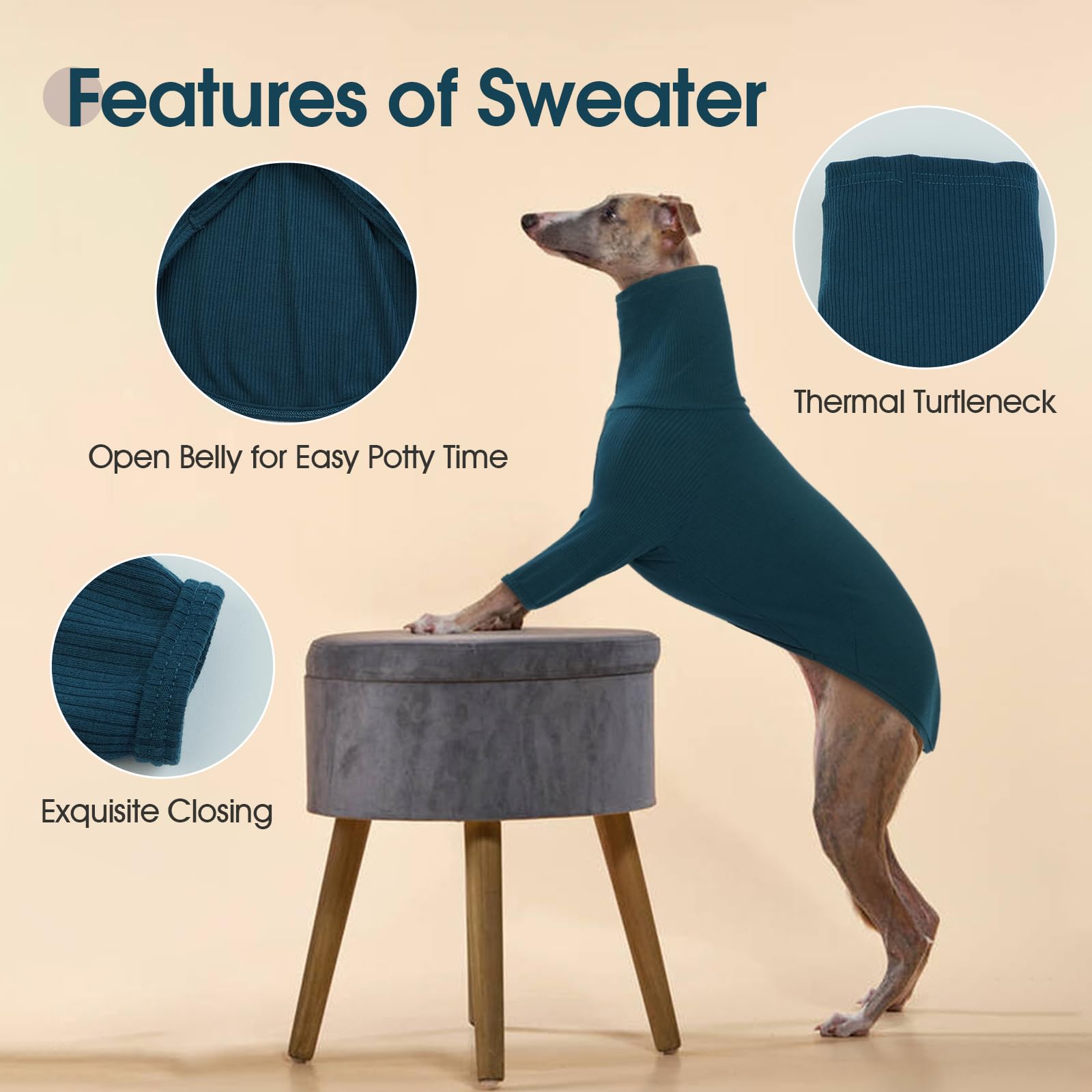 DENTRUN Italian Greyhounds Sweater soft-knit fabric feels gentle on your dog's skin.