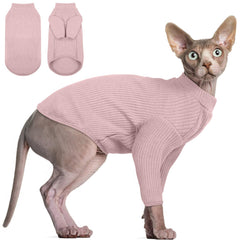 DENTRUN hairless cats shirt front view; soft cotton comfort for sensitive skin.