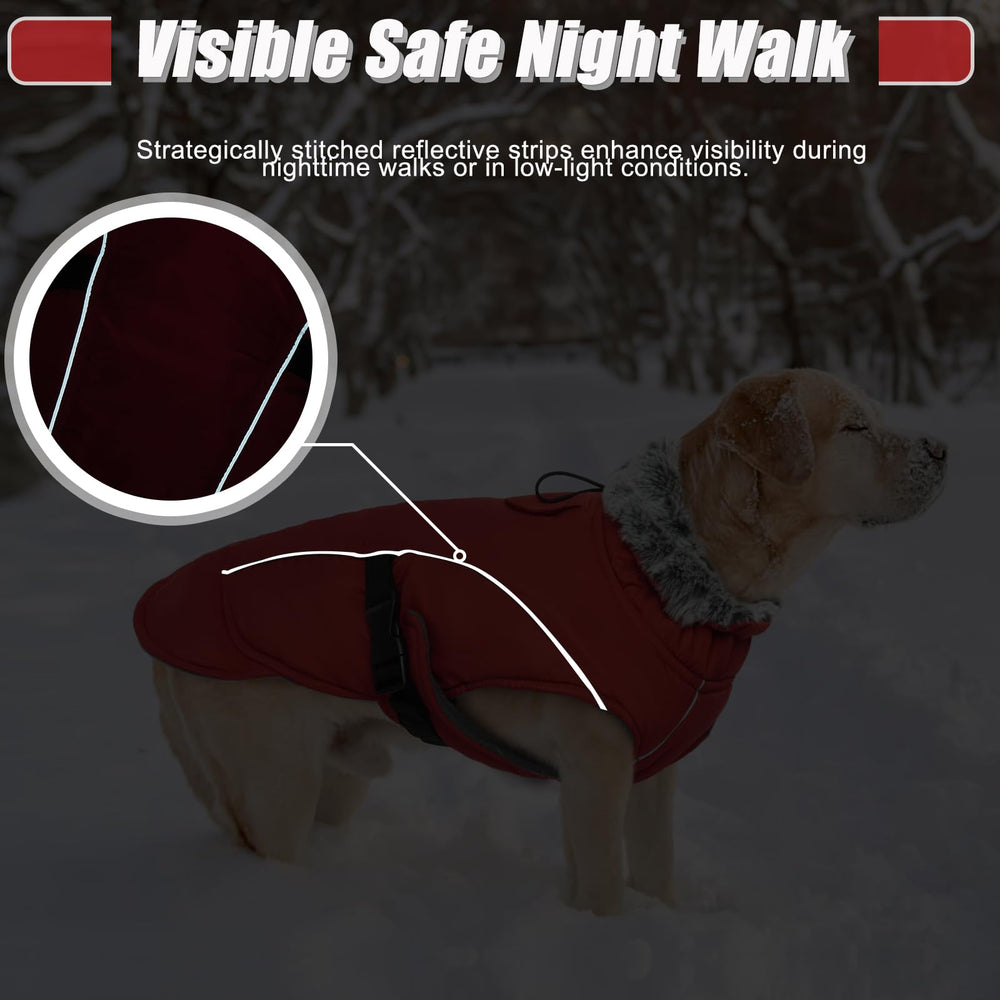 DENTRUN winter warm dog coat back view with reflective strips improves visibility at night